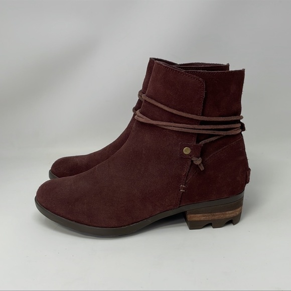 Sorel Farah Boots Ankle Booties Burgundy Red Suede Size 7 - Picture 4 of 11